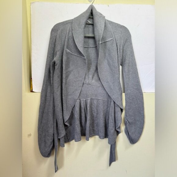 Lululemon Cashmere Bamboo Cardigan Sweater Wrap Tie Tencel Belt Open Waffle Knit - Picture 2 of 15